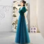 Vintage / Retro Green Prom Dresses 2022 A-Line / Princess Scoop Neck Short Sleeve Backless Floor-Length / Long Prom Formal Dresses