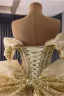 Luxury / Gorgeous Champagne Beading Sequins Wedding Dresses 2026 Ball Gown Off-The-Shoulder Short Sleeve Backless Bow Chapel Train