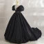 Audrey Hepburn Style Black Prom Dresses 2023 Ball Gown Rhinestone Scoop Neck Puffy Short Sleeve Floor-Length / Long Prom Formal Dresses