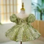 Charming Sage Green Beading Sequins Birthday Short Flower Girl Dresses 2023 Ball Gown Scoop Neck Puffy Short Sleeve