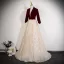 Chic / Beautiful Burgundy Sequins Prom Dresses 2025 A-Line / Princess V-Neck 1/2 Sleeves Backless Sash Floor-Length / Long Prom Formal Dresses