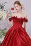 Chic / Beautiful Burgundy Satin Prom Dresses 2023 A-Line / Princess Off-The-Shoulder Appliques Sleeveless Backless Floor-Length / Long Prom Formal Dresses