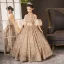 Sparkly Gold Sequins Birthday Sweep Train Flower Girl Dresses 2025 Ball Gown High Neck Short Sleeve