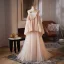 Fashion Blushing Pink Bow Sash Prom Dresses 2025 A-Line / Princess Scoop Neck Sleeveless Backless Sweep Train Formal Dresses