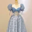 Chic / Belle Bleu Ciel Paillettes Robe De Bal 2023 Princesse Encolure Carrée Gonflée Manches Courtes Dos Nu Noeud Longue Promo Robe De Ceremonie