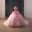 Luxury / Gorgeous Blushing Pink Handmade  Appliques Sequins Pearl Cascading Ruffles Prom Dresses 2026 Ball Gown Strapless Sleeveless Backless Chapel Train Prom Formal Dresses