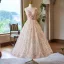 Flower Fairy Blushing Pink Sequins Appliques Prom Dresses 2024 Ball Gown Spaghetti Straps Sleeveless Backless Floor-Length / Long Prom Formal Dresses