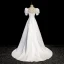 Modest / Simple White Satin Prom Dresses 2022 A-Line / Princess Square Neckline Puffy Short Sleeve Bow Backless Court Train Prom Formal Dresses