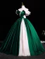 Two Tone Elegant Dark Green Satin Prom Dresses 2025 Ball Gown Off-The-Shoulder Short Sleeve Backless Floor-Length / Long Prom Formal Dresses