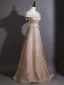 Dazzling Gold Sequins Rhinestone Bow Sash Evening Dresses 2026 A-Line / Princess Scoop Neck Cap Sleeves Backless