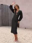Sexy Dark Green Holiday Beach Satin Women Dresses 2023 Deep V-Neck Long Sleeve Backless Lace Up Tea-length Womens Clothing