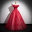 Chic / Beautiful Red Flower Prom Dresses 2023 Off-The-Shoulder Sleeveless Floor-Length / Long Ball Gown Formal Dresses