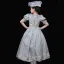 Vintage / Retro Medieval Pool Blue Flower Girl Dresses 2024 3D Lace Floral Printing Scoop Neck Short Sleeve Cosplay Prom Ball Gown Wedding Party Dresses