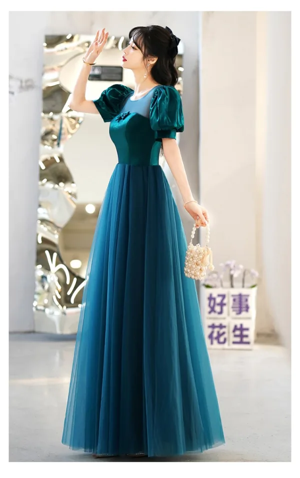 Vintage / Retro Green Prom Dresses 2022 A-Line / Princess Scoop Neck Short Sleeve Backless Floor-Length / Long Prom Formal Dresses