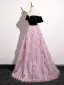 Classy Blushing Pink Tassel Ball Gown Prom Dresses 2025 Off-The-Shoulder Short Sleeve Backless Floor-Length / Long Prom Formal Dresses