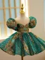 Scintillantes Vert Foncé Paillettes En Dentelle Courte Robe Ceremonie Fille 2022 Robe Boule Encolure Dégagée Gonflée Manches Courtes Promo Robe Ceremonie Fille