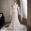 Élégant Blanche Perle En Dentelle Fleur Robe De Mariée 2026 Trompette / Sirène De l'épaule Manches Longues Dos Nu Train De Balayage