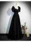 Elegant Black Evening Dresses  2023 A-Line / Princess Square Neckline Bow Puffy Short Sleeve Backless Floor-Length / Long Evening Party Formal Dresses