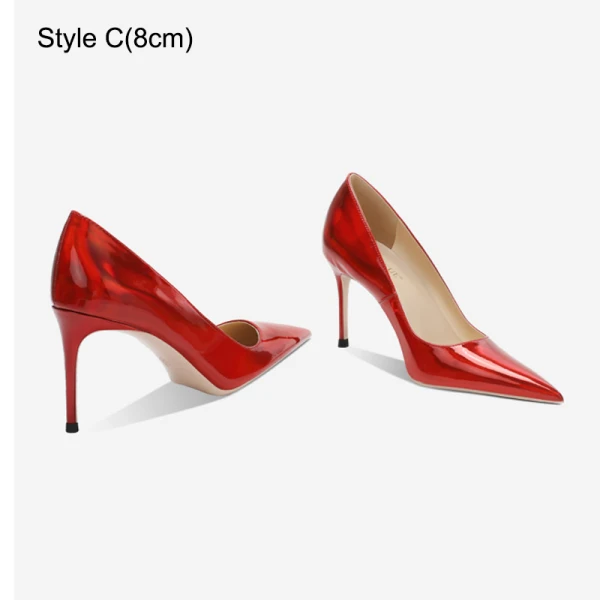 Fine Rød Aften Laser Pumps 2023 Lær 12 cm Stiletthæler Spisse Pumps Høyhælte