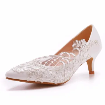 Élégant Blanche En Dentelle Fleur Paillettes Chaussure De Mariée 2023 5 Cm Talons Aiguilles À Bout Pointu Mariage Escarpins Talons Hauts