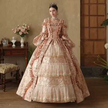Vintage Originale Médiévale Gothique Rougissant Rose Perle Paillettes Faux Diamant Robe De Bal 2024 Robe Boule Encolure Carrée Manches De Cloche Longue Promo Robe De Ceremonie