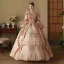 Vintage / Originale Médiévale Gothique Rougissant Rose Perle Paillettes Faux Diamant Robe De Bal 2024 Robe Boule Encolure Carrée Manches de cloche Longue Promo Robe De Ceremonie