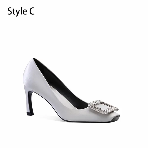 Elegante Grau Ball Strass Satin Pumps 2025 7 cm Stilettos Quadratische Zehe Pumps Hochhackige
