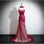Sexy Burgundy Evening Dresses 2025 Trumpet / Mermaid Strapless Sleeveless Backless Sweep Train Formal Dresses