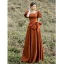 Vintage / Retro Brown Satin Prom Dresses 2022 A-Line / Princess Square Neckline Puffy Short Sleeve Backless Bow Floor-Length / Long Prom Formal Dresses