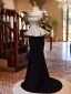 Elegant Black Two Tone Prom Dresses 2024 Trumpet / Mermaid Off-The-Shoulder Short Sleeve Backless Sweep Train Prom Formal Dresses