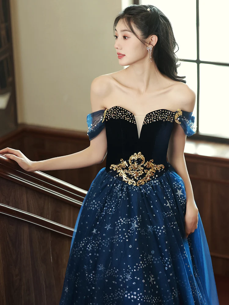 Charming Black Gold Beading Pearl Sequins Prom Dresses 2024 Ball Gown Off The Shoulder Short Sleeve Backless Floor Length Long Prom Formal Dresses Charming Black Gold Beading Pearl Sequins Prom Dresses 2024 Ball Gown Off The Shoulder Short Sleeve Backless Floor Length Long Prom Formal Dresses