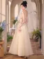 Chic / Beautiful Champagne Beading Sequins Flower Prom Dresses 2024 A-Line / Princess Strapless Sleeveless Backless Floor-Length / Long Prom Formal Dresses