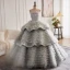 Vintage / Retro Quinceañera Grey Cascading Ruffles Ruffle Prom Dresses 2024 Ball Gown Strapless Sleeveless Backless Sweep Train Prom Formal Dresses