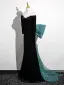 Chic / Beautiful Black Velvet Evening Dresses 2025 Trumpet / Mermaid Off-The-Shoulder Short Sleeve Backless Bow Sweep Train Evening Party Formal Dresses