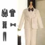 Blanche Faux Diamant Manches Longues 5 pièces Costume Garçon Mariage Mariage 2025 Manteau Pantalon Chemise Cravate Gilet