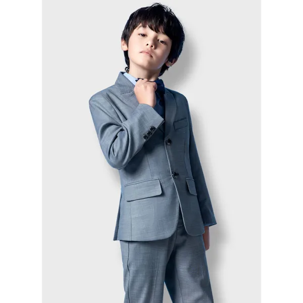 Fashion Navy Blue 5-piece Long Sleeve Boys Wedding Suits 2022 Coat Pants Shirt Tie Vest Wedding