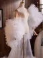 Unusual White Handmade  Cascading Ruffles Prom shawl 2025 Puffy Short Sleeve Tulle