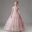 Charming Blushing Pink Beading Tassel Sequins Lace Flower Floor-Length / Long Birthday Flower Girl Dresses 2024 Ball Gown Scoop Neck Sleeveless Tulle