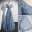 Chic / Beautiful Sky Blue Beading Sequins Prom Dresses 2022 A-Line / Princess V-Neck Puffy Short Sleeve Backless Floor-Length / Long Formal Dresses