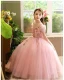 Chic / Beautiful Blushing Pink Beading Sequins Birthday Flower Girl Dresses 2024 A-Line / Princess Scoop Neck Short Sleeve Floor-Length / Long