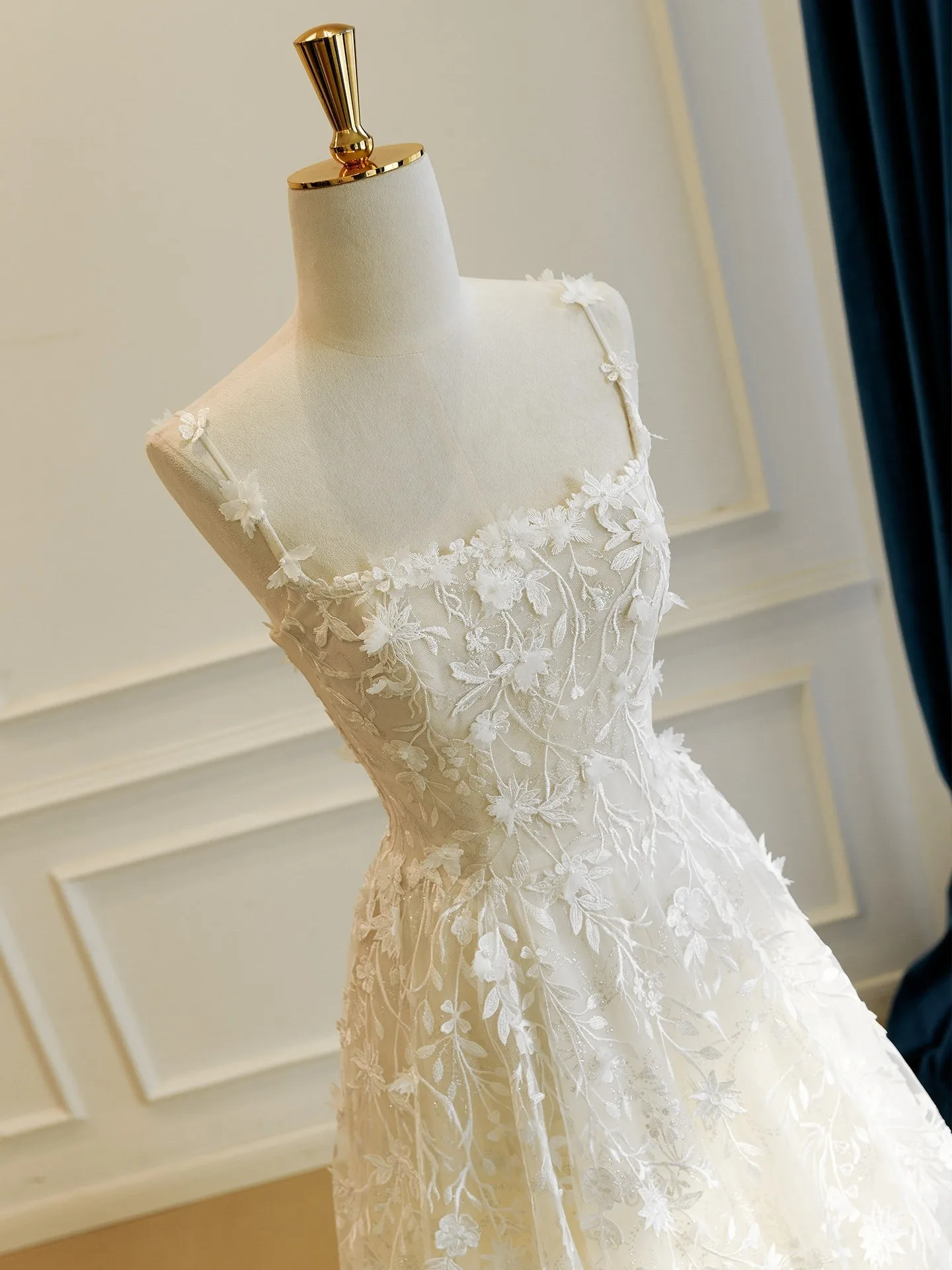knee length dresses for ladies 1232B-CUSTOM Lace Collar Tulle Midi Dress-Cream – whoopikids main image 1