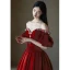 Elegant Burgundy Satin Rhinestone Prom Dresses 2023 A-Line / Princess Off-The-Shoulder Short Sleeve Backless Floor-Length / Long Prom Formal Dresses