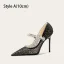 Chic / Beautiful Black Rhinestone Sequins Evening Party Pumps 2025 Tulle 10 cm Stiletto Heels Pointed Toe Pumps
