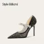 Chic / Beautiful Black Rhinestone Sequins Evening Party Pumps 2025 Tulle 10 cm Stiletto Heels Pointed Toe Pumps
