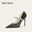 Chic / Beautiful Black Rhinestone Sequins Evening Party Pumps 2025 Tulle 10 cm Stiletto Heels Pointed Toe Pumps