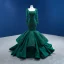 Haut de Gamme Vert Foncé Perlage Perle Paillettes En Dentelle Fleur Robe De Soirée 2022 Satin Trompette / Sirène Encolure Carrée Manches Courtes Dos Nu Longue Robe De Ceremonie