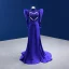 High-end Vintage / Retro Royal Blue Handmade  Beading Sequins Evening Dresses 2022 Trumpet / Mermaid High Neck Puffy 1/2 Sleeves Sweep Train Evening Party Formal Dresses
