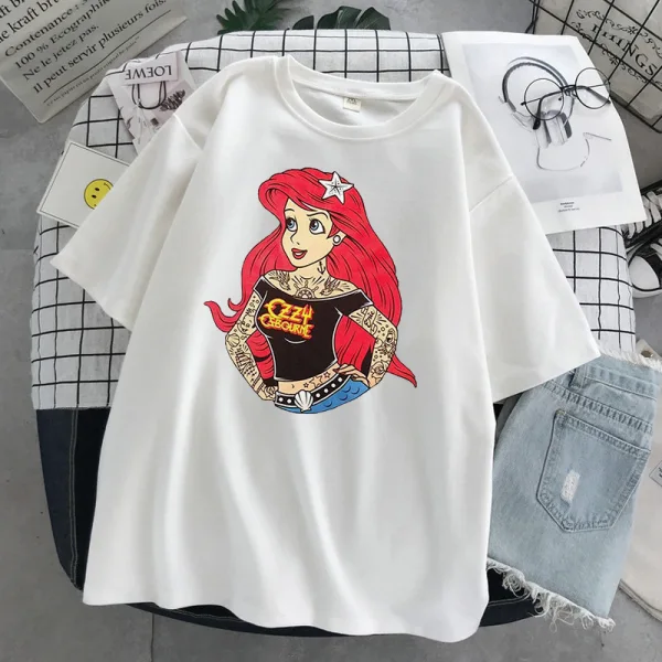 Fashion Loose Women T-Shirts 2021 White Cartoon Scoop Neck Street Wear Tops Casual Summer 1/2 Sleeves Comfortable Tee
