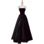 Élégant Noire Daim Perle Robe De Bal 2022 Princesse Bretelles Spaghetti Sans Manches Dos Nu Longue Promo Robe De Ceremonie