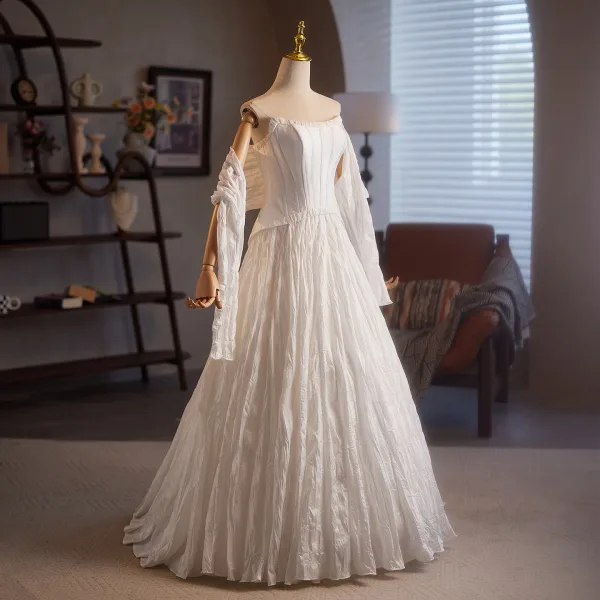 Simple Blanche Légère Robe De Mariée 2025 Princesse Encolure Dégagée Sans Manches Dos Nu Longue